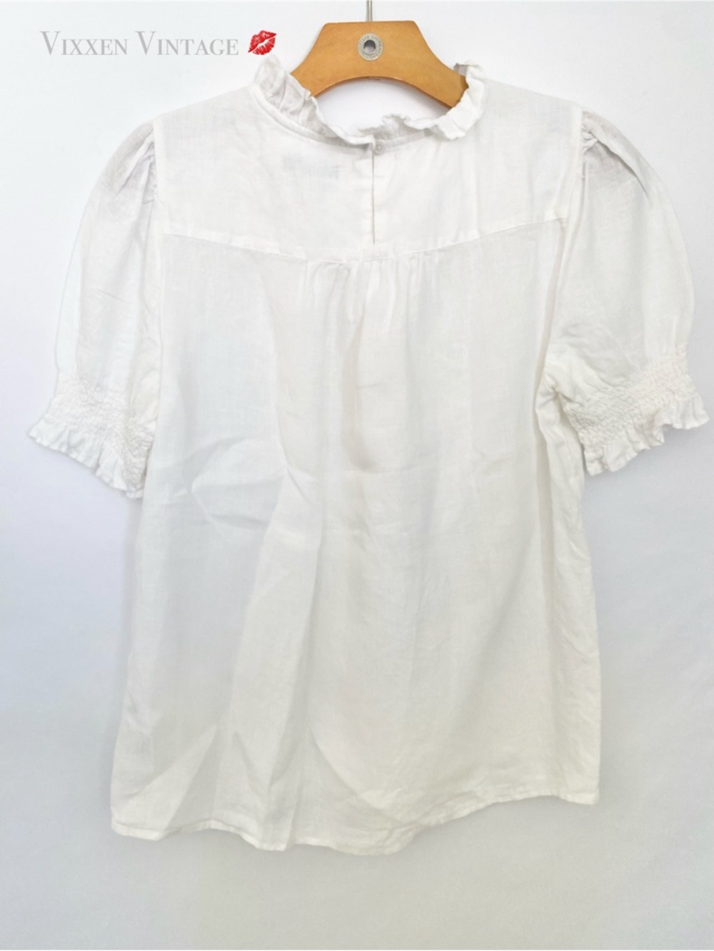 J. CREW 'SMOCKED PUFF SLEEVE LINEN TOP' IN WHITE - Picture 6 of 7